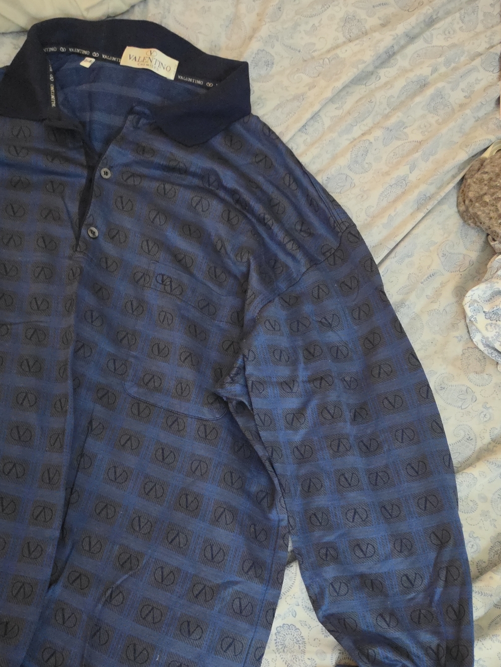 Valentino Blue Logo-Print Lightweight Polo